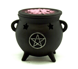 Cauldron with Pentagram Design Cone Incense Burner